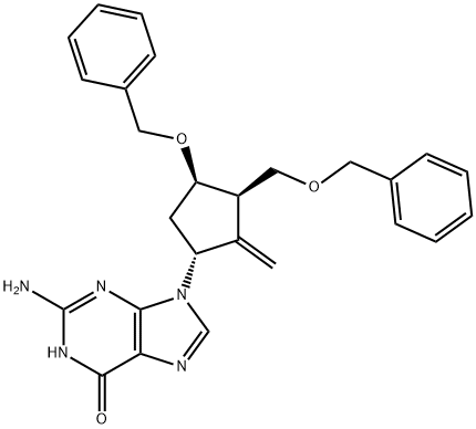 2-AMino-1,9-dihydro-9-[(1R,3R,4R)-2-Methylene-4-(phenylMethoxy)-3-[(phenylMethoxy)Methyl]cyclopentyl]-6H-purin-6-one Structure