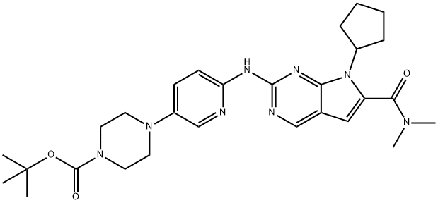 1-Piperazinecarboxylic acid, 4-[6-[[7-cyclopentyl-6-[(diMethylaMino)carbonyl]-7H-pyrrolo[2,3-d]pyriMidin-2-yl]aMino]-3-pyridinyl]-, 1,1-diMethylethyl ester 구조식 이미지