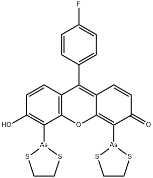 4,5-Bis(1,3,2-dithiarsolan-2-yl)-9-(4-fluorophenyl)-6-hydroxy-3H-xanthen-3-one 구조식 이미지