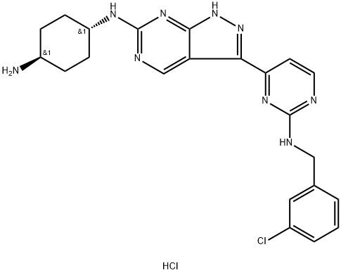 trans-N1-[3-[2-[[(3-Chlorophenyl)Methyl]aMino]-4-pyriMidinyl]-1H-pyrazolo[3,4-d]pyriMidin-6-yl]-1,4-cyclohexanediaMine Hydrochloride 구조식 이미지