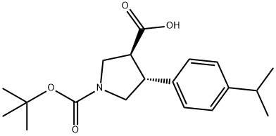Boc-(+/-)-trans-4-(4-isopropyl-phenyl)-pyrrolidine-3-carboxylic acid Structure