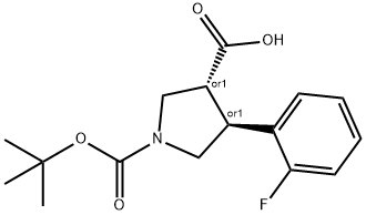 Boc-(+/-)-trans-4-(2-fluoro-phenyl)-pyrrolidine-3-carboxylic acid Structure