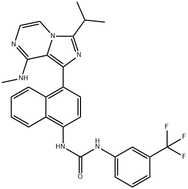 Urea, N-[4-[8-(MethylaMino)-3-(1-Methylethyl)iMidazo[1,5-a]pyrazin-1-yl]-1-naphthalenyl]-N'-[3-(trifluoroMethyl)phenyl]- 구조식 이미지