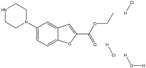 2-Benzofurancarboxylic acid, 5-(1-piperazinyl)-, ethyl ester, (Hydrochloride), hydrate (1:2:1) Structure