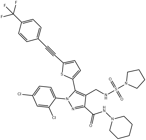 1429239-98-4 1-(2,4-Dichlorophenyl)-N-1-piperidinyl-4-[[(1-pyrrolidinylsulfonyl)amino]methyl]-5-[5-[2-[4-(trifluoromethyl)phenyl]ethynyl]-2-thienyl]-1H-pyrazole-3-carboxamide
