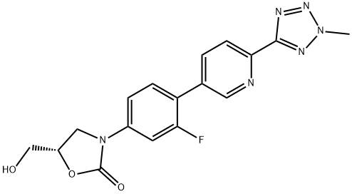 (S)-3-(3-fluoro-4-(6-(2-Methyl-2H-tetrazol-5-yl)pyridin-3-yl)phenyl)-5-(hydroxyMethyl)oxazolidin-2-one 구조식 이미지