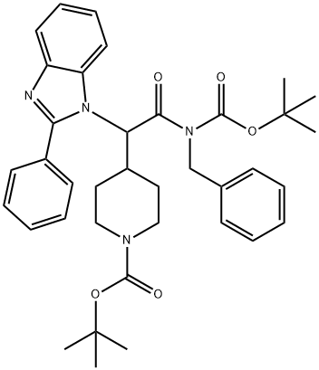 1-Piperidinecarboxylic acid, 4-[2-[[(1,1-diMethylethoxy)carbonyl](phenylMethyl)aMino]-2-oxo-1-(2-phenyl-1H-benziMidazol-1-yl)ethyl]-, 1,1-diMethylethyl ester 구조식 이미지