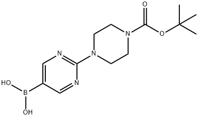 (2-(4-(tert-Butoxycarbonyl)piperazin-1-yl)pyriMidin-5-yl)boronic acid 구조식 이미지