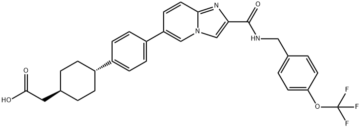 2-((1r,4r)-4-(4-(2-((4-(trifluoroMethoxy)benzyl)carbaMoyl)iMidazo[1,2-a]pyridin-6-yl)phenyl)cyclohexyl)acetic acid Structure
