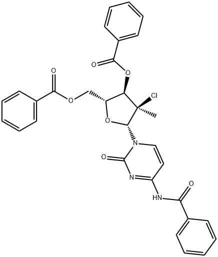 (2R,3R,4R,5R)-5-(4-benzaMido-2-oxopyriMidin-1(2H)-yl)-2-((benzoyloxy)Methyl)-4-chloro-4-Methyltetrahydrofuran-3-yl benzoate 구조식 이미지