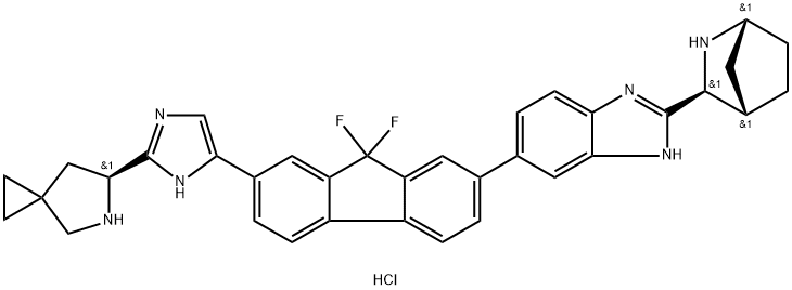 (6S)-6-[5-[7-[2-(1R,3S,4S)-2-Azabicyclo[2.2.1]hept-3-yl-1H-benzimidazol-6-yl]-9,9-difluoro-9H-fluoren-2-yl]-1H-imidazol-2-yl]-5-azaspiro[2.4]heptane hydrochloride (1:4) Structure
