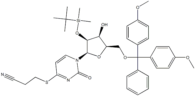 3-(1-((2R,3S,4S,5R)-5-((bis(4-Methoxyphenyl)(phenyl)Methoxy)Methyl)-3-(tert-butyldiMethylsilyloxy)-4-hydroxytetrahydrofuran-2-yl)-2-oxo-1,2-dihydropyriMidin-4-ylthio)propanenitrile Structure