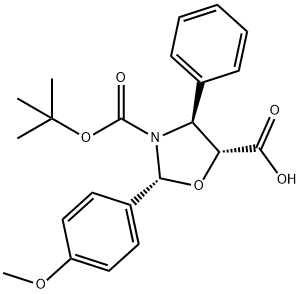 (2R,4S,5R)-3-(tert-butoxycarbonyl)-2-(4-Methoxyphenyl)-4-phenyloxazolidine-5-carboxylic acid 구조식 이미지