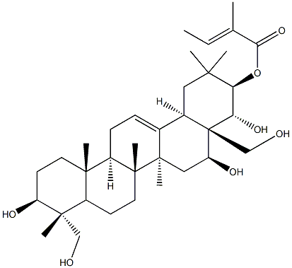 (3beta,4alpha,16beta,21beta,22alpha)-Olean-12-ene-3,16,21,22,23,28-hexol 21-[(2E)-2-methyl-2-butenoate] Structure
