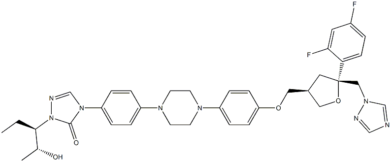 4-(4-(4-(4-(((3R,5R)-5-((1H-1,2,4-triazol-1-yl)Methyl)-5-(2,4-difluorophenyl)tetrahydrofuran-3-yl)Methoxy)phenyl)piperazin-1-yl)phenyl)-1-((2R,3R)-2-hydroxypentan-3-yl)-1H-1,2,4-triazol-5(4H)-one Structure
