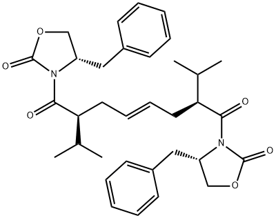 (2S,7S,E)-1,8-Bis((S)-4-benzyl-2-oxooxazolidin-3-yl)-2,7-diisopropyloct-4-ene-1,8-dione Structure