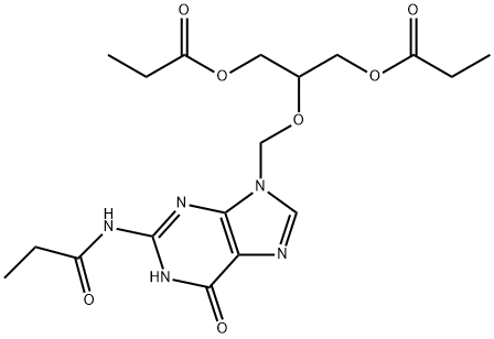 N-[6,9-Dihydro-6-oxo-9-[[2-(1-oxopropoxy)-1-[(1-oxopropoxy)methyl]ethoxy]methyl]-1H-purin-2-yl]propanamide 구조식 이미지