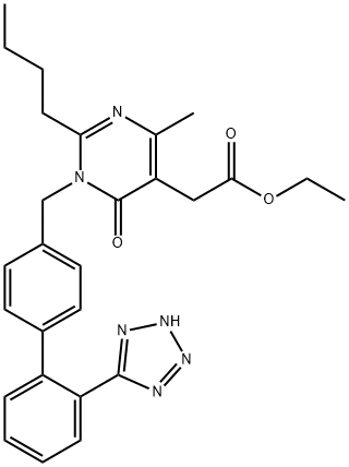 ethyl 2-(1-((2'-(1H-tetrazol-5-yl)-[1,1'-biphenyl]-4-yl)Methyl)-2-butyl-4-Methyl-6-oxo-1,6-dihydropyriMidin-5-yl)acetate Structure