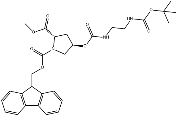 1,2-Pyrrolidinedicarboxylic acid, 4-[[[[2-[[(1,1-diMethylethoxy)carbonyl]aMino]ethyl]aMino]carbonyl]oxy]-, 1-(9H-fluoren-9-ylMethyl) 2-Methyl ester, (2S,4R)- Structure