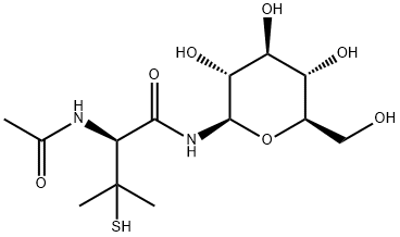 (S)-2-acetaMido-3-Mercapto-3-Methyl-N-((2R,3R,4S,5S,6R)-3,4,5-trihydroxy-6-(hydroxyMethyl)tetrahydro-2H-pyran-2-yl)butanaMide 구조식 이미지