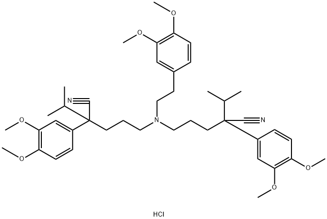 VERAPAMIL RELATED COMPOUND D (50 MG) (5,5'-[[2-(3,4)DIMETHOXYPHENYL)ETHYL]IMINO]BIS[2-(3,4-DIMETHOXYPHENYL)-2-(1-METHYLETHYL)PENTANENI-TRILE] HYDROCHLORIDE) Structure