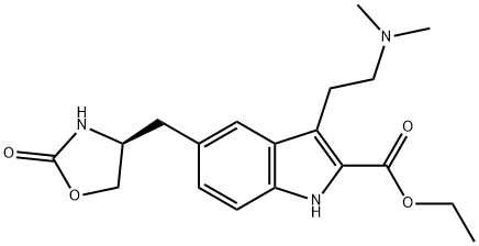 졸미트립탄관련화합물D(20mg)((S)-에틸3-[2-(디메틸아미노)에틸]-5-[(2-옥소옥사졸리딘-4-일)메틸]-1H-인돌-2-카르복실레이트) 구조식 이미지