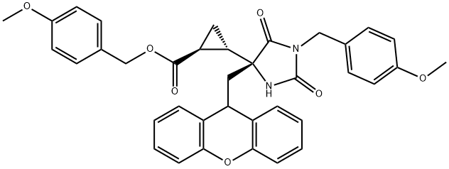 Cyclopropanecarboxylic acid, 2-[(4R)-1-[(4-Methoxyphenyl)Methyl]-2,5-dioxo-4-(9H-xanthen-9-ylMethyl)-4-iMidazolidinyl]-, (4-Methoxyphenyl)Methyl ester, (1S,2S)- 구조식 이미지