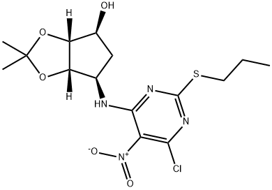 (3aR,4S,6R,6aS)-6-[[6-Chloro-5-nitro-2-(propylthio)-4-pyrimidinyl]amino]tetrahydro-2,2-dimethyl-4H-cyclopenta-1,3-dioxol-4-ol 구조식 이미지