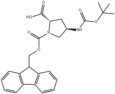 (2S,4R)-1-(((9H-Fluoren-9-yl)Methoxy)carbonyl)-4-((tert-butoxycarbonyl)aMino)pyrrolidine-2-carboxylic acid Structure