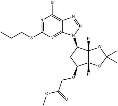 2-[[(3aR,4S,6R,6aS)-6-[7-Bromo-5-(propylthio)-3H-1,2,3-triazolo[4,5-d]pyrimidin-3-yl]tetrahydro-2,2-dimethyl-4H-cyclopenta-1,3-dioxol-4-yl]oxy]-acetic acid methyl ester Structure