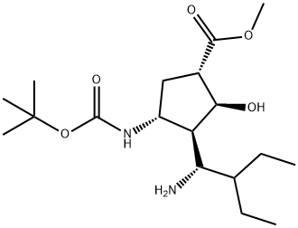 (1S,2S,3S,4R)-Methyl 3-((R)-1-aMino-2-ethylbutyl)-4-(tert-butoxycarbonylaMino)-2-hydroxycyclopentanecarboxylate 구조식 이미지