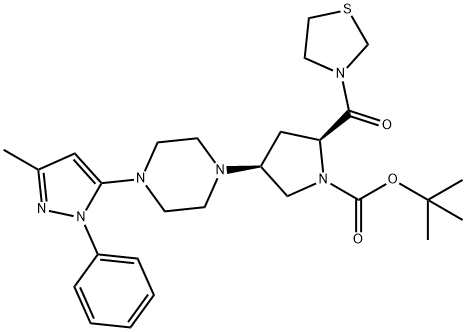 (2S,4S)-4-[4-(3-Methyl-1-phenyl-1H-pyrazol-5-yl)-1-piperazinyl]-2-(3-thiazolidinylcarbonyl)-1-pyrrolidinecarboxylic acid tert-butyl ester Structure