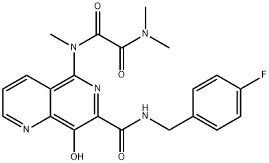 N1-[7-[[(4-Fluorobenzyl)amino]carbonyl]-8-hydroxy-1,6-naphthyridin-5-yl]-N1,N2,N2-trimethylethanediamide 구조식 이미지