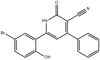 3-Cyano-4-phenyl-6-(3-bromo-6-hydroxy)phenyl-2(1H)-pyridone 구조식 이미지
