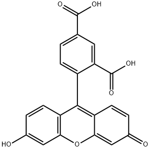 1,3-Benzenedicarboxylic acid, 4-(6-hydroxy-3-oxo-3H-xanthen-9-yl)- 구조식 이미지