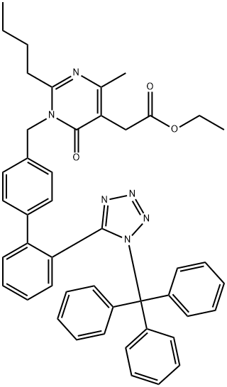 ethyl 2-(2-butyl-4-Methyl-6-oxo-1-((2'-(1-trityl-1H-tetrazol-5-yl)-[1,1'-biphenyl]-4-yl)Methyl)-1,6-dihydropyriMidin-5-yl)acetate 구조식 이미지