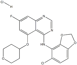 N-(5-Chloro-1,3-benzodioxol-4-yl)-7-fluoro-5-[(tetrahydro-2H-pyran-4-yl)oxy]-4-quinazolinamine hydrochloride Structure