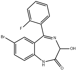 7-broMo-5-(2-fluoro-phenyl)-3-hydroxy-1,3-dihydro-benzo[e][1,4]diazepin-2-one 구조식 이미지