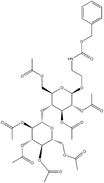 CarbaMicacid,[2-[[2,3,6-tri-O-acetyl-4-O-(2,3,4,6-tetra-O-acetyl-.beta.-D-glucopyranosyl)-.beta.-D-glucopyranosyl]oxy]ethyl]-,phenylMethylester(9CI) 구조식 이미지