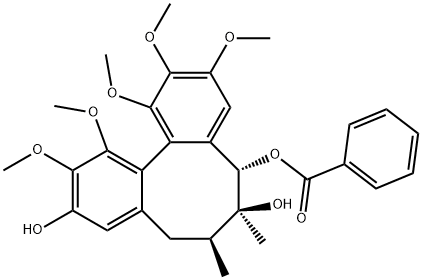 (5S)-6α,7β-Dimethyl-1,2,3,11,12-pentamethoxy(5,6,7,8-tetrahydrodibenzo[a,c]cyclooctene)-5α,6β,10-triol 5-benzoate 구조식 이미지