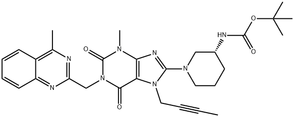 Tert-butyl((3s)-1-(7-(but-2-yn-1-yl)-3-Methyl-1-((4-Methylquinazolin-2-yl)Methyl)-2,6-dioxo-2,3,4,5,6,7-hexahydro-1h-purin-8-yl)piperidin-3-yl)carbaMate 구조식 이미지