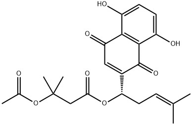 3-(Acetyloxy)-3-methylbutanoic acid (1S)-1-(1,4-dihydro-5,8-dihydroxy-1,4-dioxo-2-naphthalenyl)-4-methyl-3-pentenyl ester 구조식 이미지