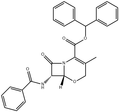 (6R-trans)-7-(BenzoylaMino)-3-Methyl-8-oxo-5-oxa-1-azabicyclo[4.2.0]oct-2-ene-2-carboxylic Acid DiphenylMethyl Ester 구조식 이미지