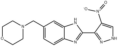 1H-BenziMidazole, 6-(4-MorpholinylMethyl)-2-(4-nitro-1H-pyrazol-3-yl)- 구조식 이미지
