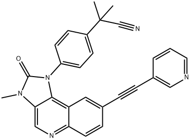 2-Methyl-2-[4-[3-methyl-2-oxo-8-[(pyridin-3-yl)ethynyl]-2,3-dihydroimidazo[4,5-c]quinolin-1-yl]phenyl]propionitrile 구조식 이미지