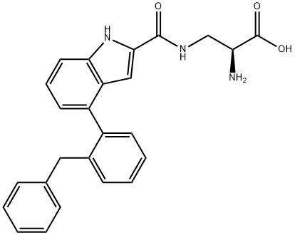 2-Amino-3-{[4-(2-benzyl-phenyl)-1H-indole-2-carbonyl]-amino}-propionic acid 구조식 이미지