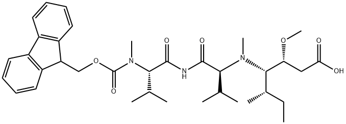 (5S,9S,11S,12R)-11-((S)-sec-butyl)-1-(9H-fluoren-9-yl)-5,9-diisopropyl-12-Methoxy-4,10-diMethyl-3,6,8-trioxo-2-oxa-4,7,10-triazatetradecan-14-oic acid Structure