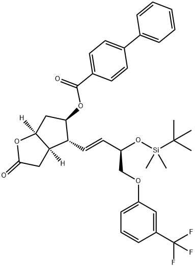 [1,1'-Biphenyl]-4-carboxylic acid, (3aR,4R,5R,6aS)-4-[(1E,3R)-3-[[(1,1-diMethylethyl)diMethylsilyl]oxy]-4-[ 3-(trifluoroMethyl)phenoxy]-1-butenyl]hexahydro-2-oxo-2H-cyclopenta[b] furan-5-yl ester 구조식 이미지