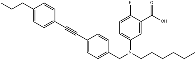 2-Fluoro-5-[(hexyl)[4-[(4-propylphenyl)ethynyl]benzyl]amino]benzoic acid Structure