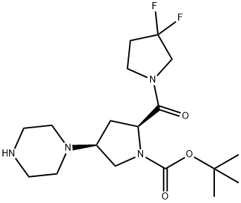 (2S,4S)-1-Boc-2-(3,3-difluoropyrrolidine-1-carbonyl)-4-(1-piperazinyl)pyrrolidine 구조식 이미지